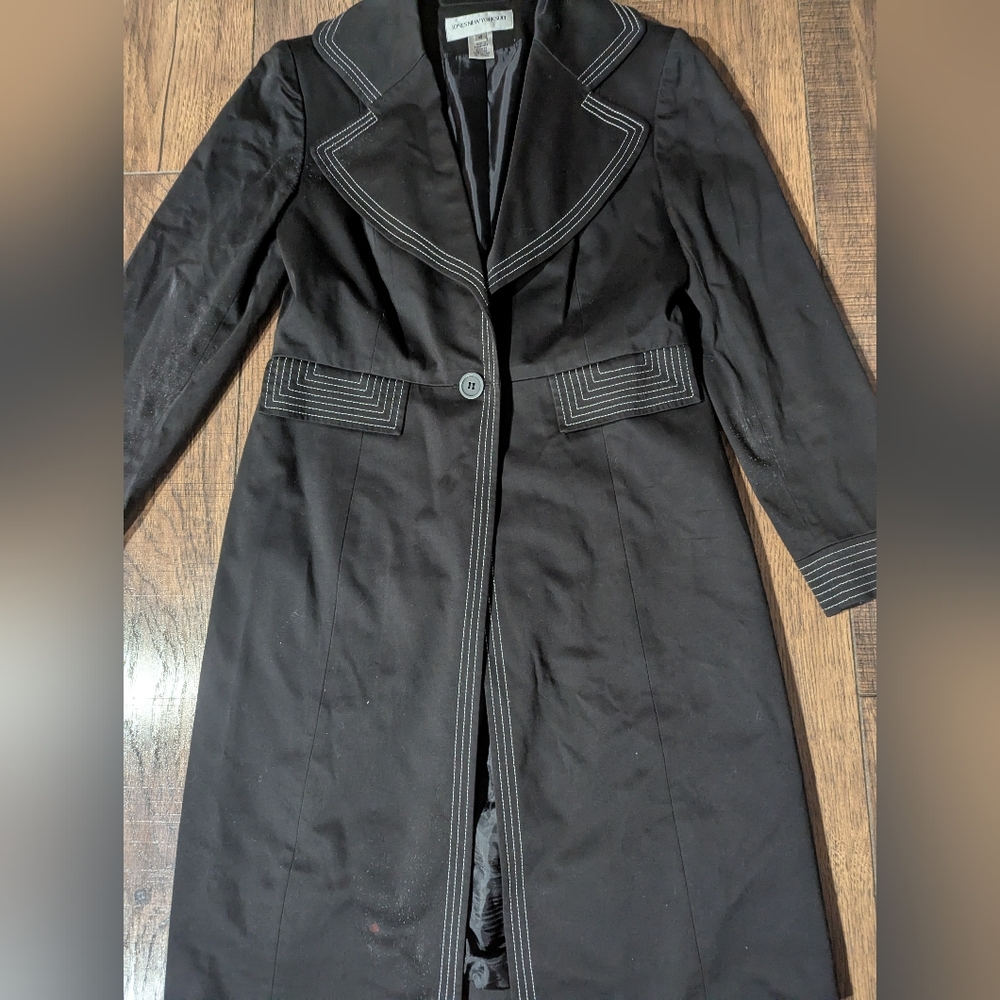Jones New York Suit Women's Black Lab Coat & Skirt White Accent Size 4 Vintage - Picture 3 of 16